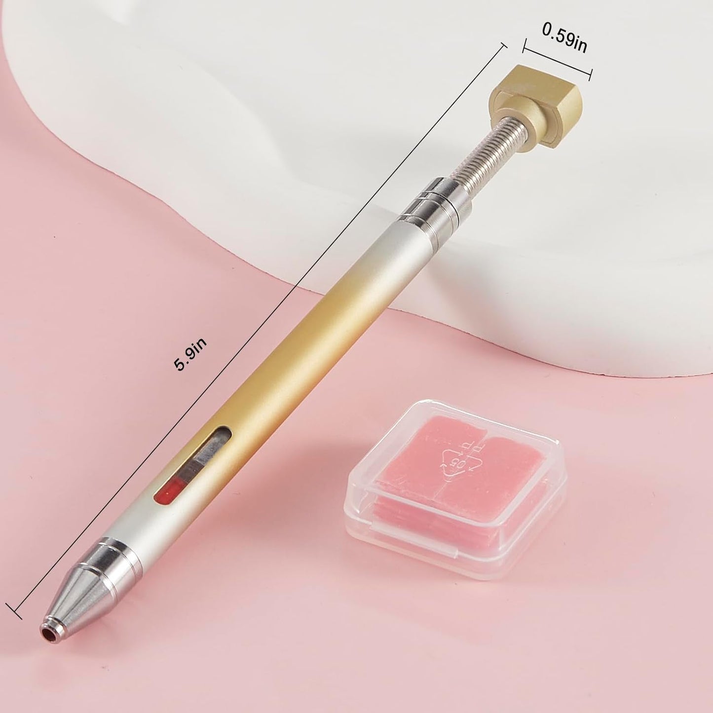 WOKOTO 1 PCS Nail Art Rhinestone Picker Pens With Spare Silicone Clay Tool Yellow&Silver Gradient Rotating Push Nail Diamond Art Painting Dotting Pen Refillable Wax Pen For Nails Gems Picker Tool