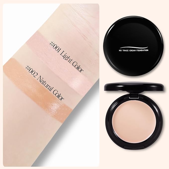 Powder Foundation,Long Wear Full Coverage Foundation with Sponge,Flawess Demi-Matte Finish,Brighten Correcting Color