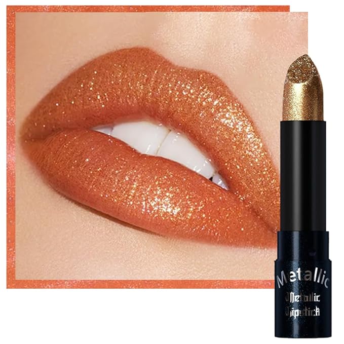Kaely Glitter Metallic Lipstick, Shimmer Metallic Lipsticks for Women, High Pigmented Lip Color Long Lasting Waterproof Smudge Proof 24 Hour, Halloween Makeup, Vegan & Cruelty-Free, 05
