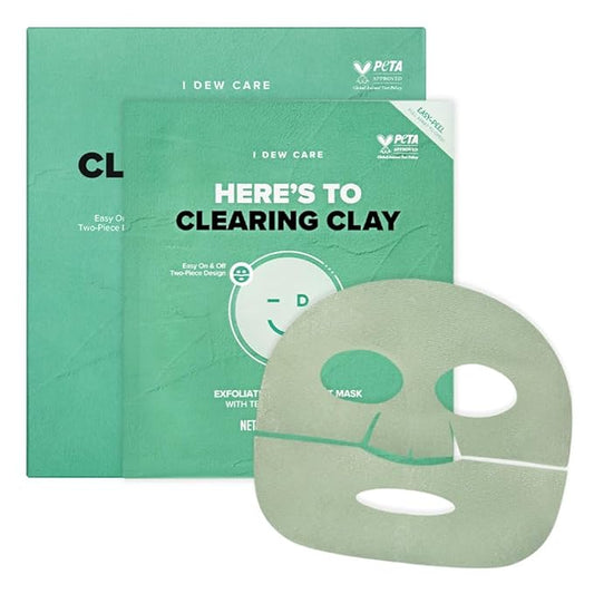 I DEW CARE Tea Tree Sheet Face Mask - Korean Skincare for Clearing and Calming Skin | Face Masks with 3-Clay Complex & Centella Asiatica, Hydrating Facial masks skincare, Sheet Mask for Women, 4EA