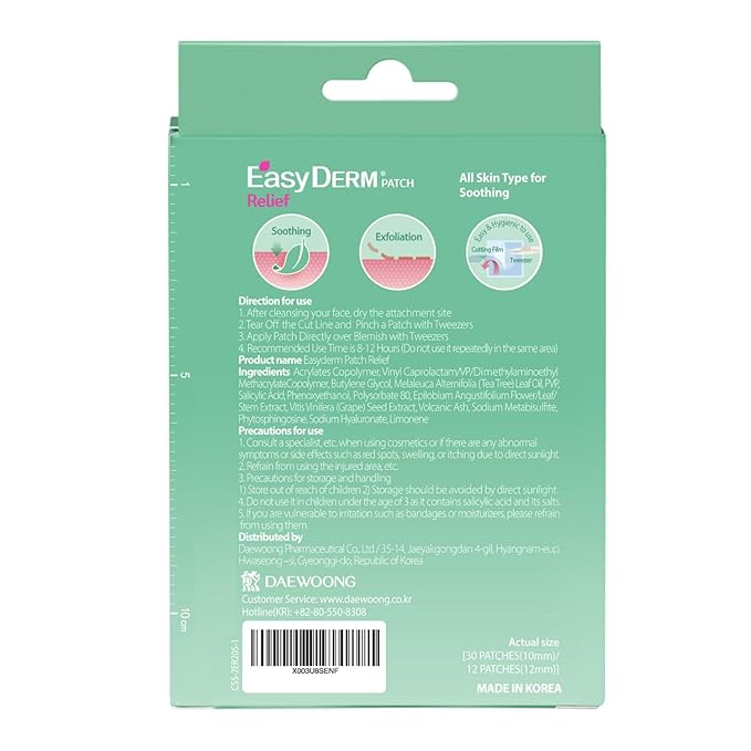 EasyDerm Relief Invisible Patch 2 Packs(84 counts) Contains 10,000 ppm of Tea Tree Oil, Pimple Patch, Ultra slim 0.1mm, Waterpoof, Korean Pimple Patches