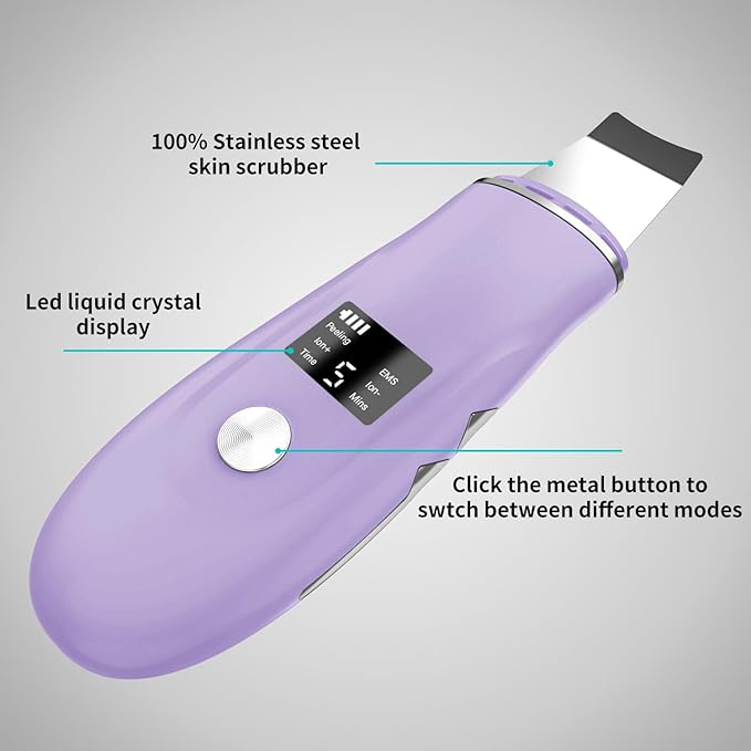 Skin Scrubber Facial Spatula - 4-in-1 Deep Cleansing Tool for Pore Extraction, Fast Charging Dock Blackhead Remover Face Spatula for Facial Skincare Women Gift (Purple)