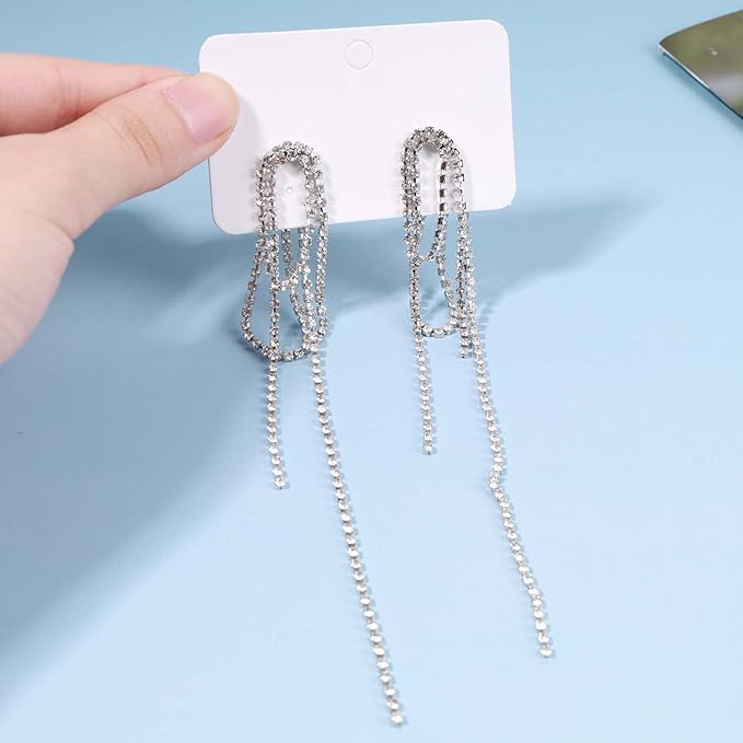 Rhinestone Tassel Ear Jacket Earrings Long Rhinestone Chain Earrings Silver Crystal Tassel Earrings Vintage Chandelier Chain Earrings Luxury Statement Earrings Jewelry for Women and Girls Gifts