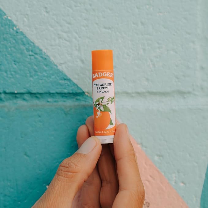 Badger - Classic Lip Balm, Tangerine Breeze, Made with Organic Olive Oil, Beeswax & Rosemary, Certified Organic, Moisturizing Lip Balm, 0.15 oz (4 Pack)