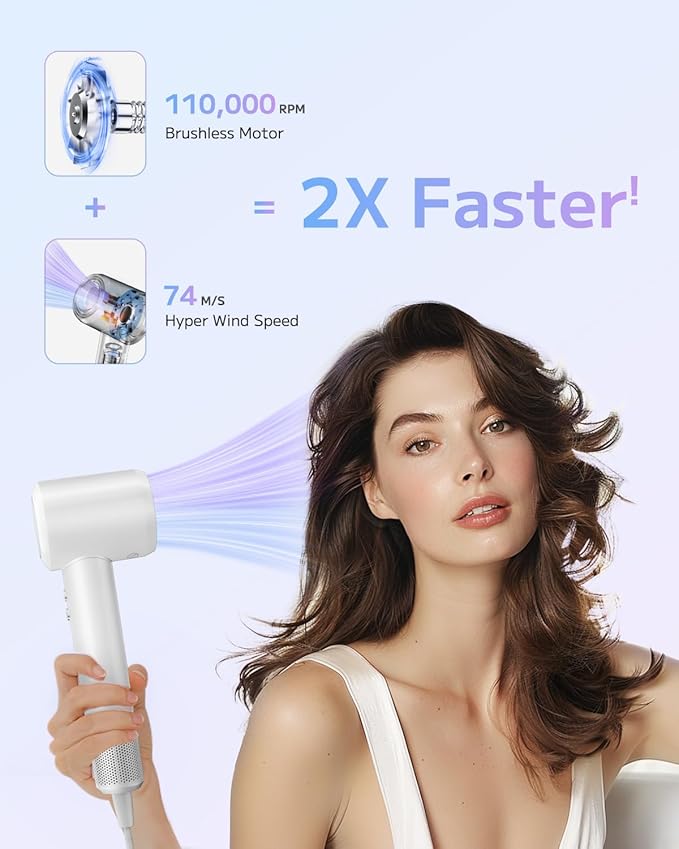 Hair Dryer, Ionic High-Speed Blow Dryer for Fast Drying with Brushless Motor, Portable Professional Hair Dryers with Magnetic Concentrator, Quiet Compact Hairdryer for Women & Men, Travel/Home/Salon