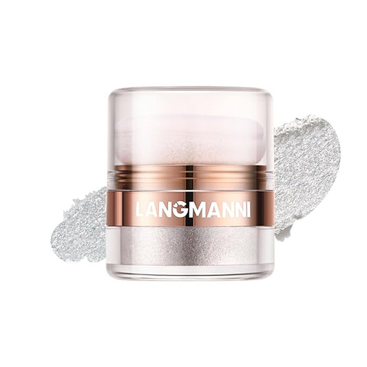 Glitter Body Highlighter Powder Body Shimmer Sparkle Face Brightening Highlighter Powder for Face Eyes Body Glow Makeup With sponge head（silvery）