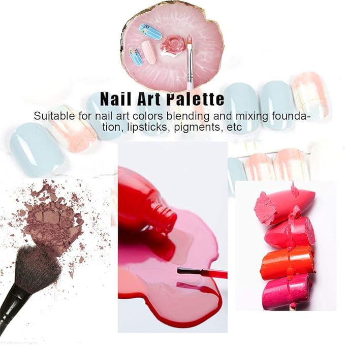 Kalolary Resin Stone Nail Art Palette, Nail Art Cosmetic Mixing Palette Color Mixing Pigment Plate Polish Holder Drawing Color Palette Nail Art Painting Gel Palette Manicure Tool (White)