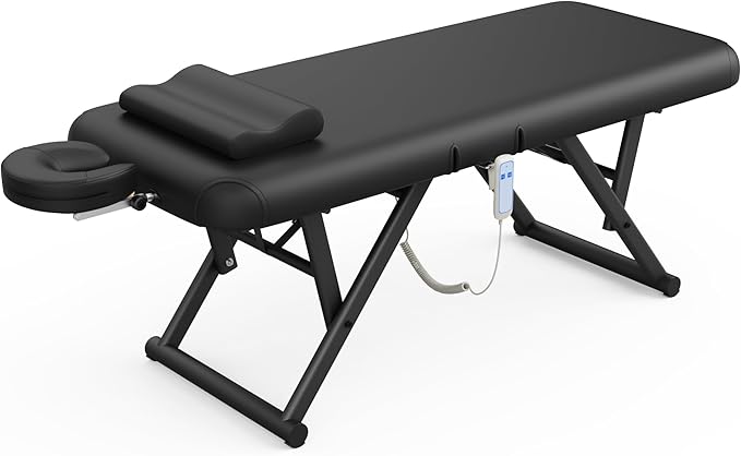 Dolonm Height Adjustable Massage Table with Face Pillow & Headrest for Treatment Table, Physical Therapy Table, Spa Facial Professional Massage Bed - Adjustable Backrest, Electric Leg Lifting, Black