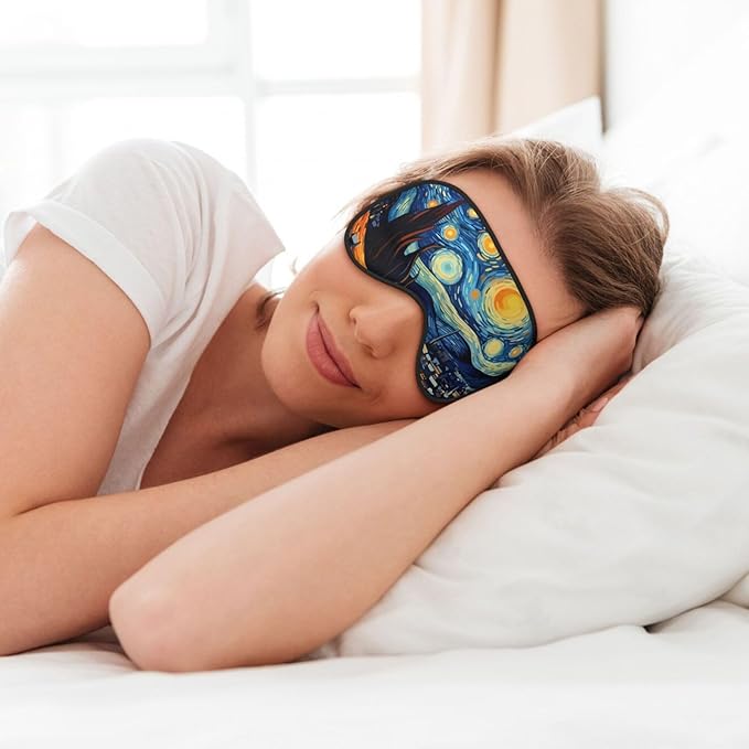 Sleep Eye Mask The Starry Night Village Sleep Mask for Women Men Comfortable Eye Mask with Adjustable Strap Soft Eye Cover Blindfold for Travel Yoga Nap Shift Work