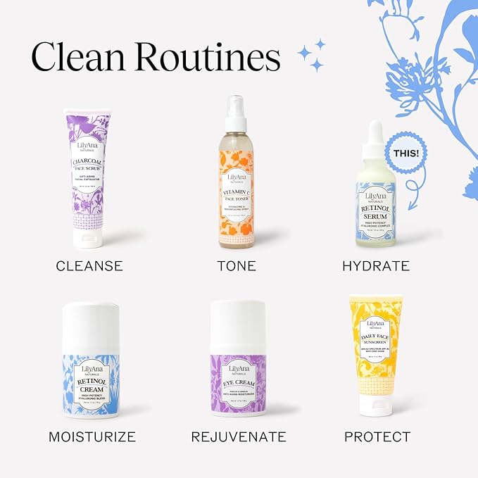 LilyAna Naturals Retinol Serum - Made in USA, Anti Aging Face Serum with Hyaluronic Acid and Vitamin E, Reduces Age Spots and Sun Damage, Promotes Collagen and Elastin (Retinol, 1oz)