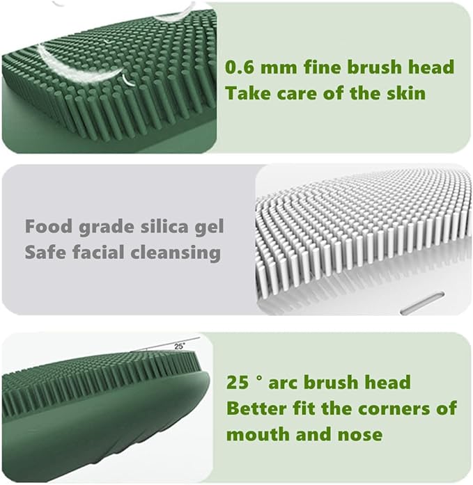 MEGAN Facial Cleansing Brush,USB Rechargeble Electric Silicone Face Scrubber,IPX7 Waterproof Sonic Facial Massager, 3 in 1 face Brush for Deep Cleanning, Blackhead Remover, Exfoliating. (Green)