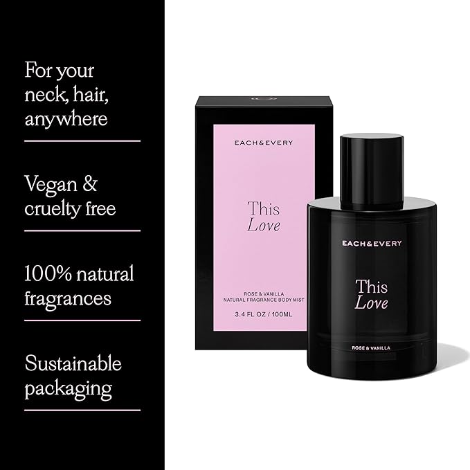 Each & Every Hair and Body Mist for Women and Men - 100% Natural Fragrance Body Spray for Women - Vegan & Cruelty-Free - This Love Scent (Rose & Vanilla)