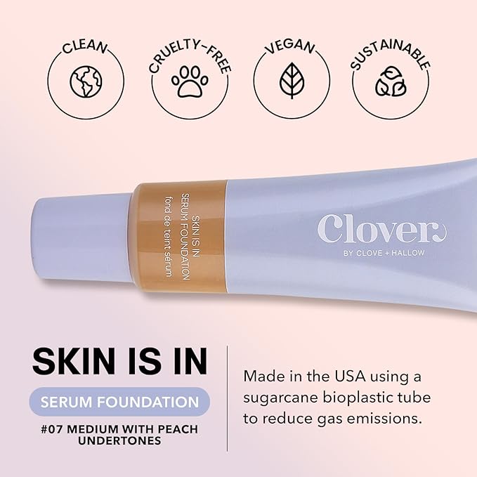 Clover Skin Is In Serum Foundation | Hydrating Face Serum, Lightweight Foundation, Cruelty-Free & Vegan | With Squalane And Sunflower Seed Wax | 30 ml - Shade 07 (Medium)