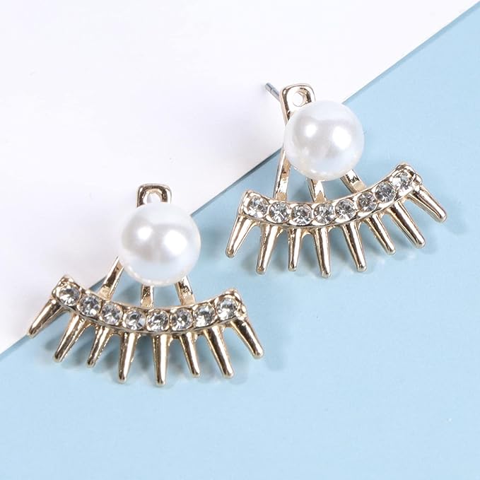 Punk Spike Ear Jacket Earrings Gold Pearl Studs Earrings Minimalist Front Back Studs Earrings Modern Edgy Earrings Jewelry for Women and Girls Gift