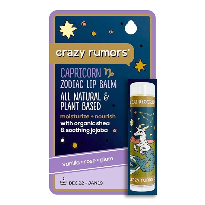 Crazy Rumors Capricorn Zodiac All Natural, Plant Based Lip Balm to Moisturize and Nourish your Lips - Earth Blend (Sweet Vanilla, Fragrant Rose and Plum)
