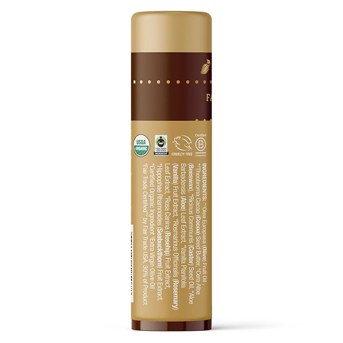 Badger Vanilla Bean Cocoa Butter Lip Balm, Long Lasting Hydrating Lip Care, 100% Organic Lip Balm, Large Size Stick, 4-pack