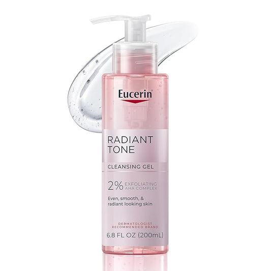 Eucerin Radiant Tone Face Cleanser Gel with 2% Exfoliating AHA Complex, Gentle Face Wash Improves Skin Clarity and Boosts Radiance, All Skin Types, 6.8 Fl Oz Bottle