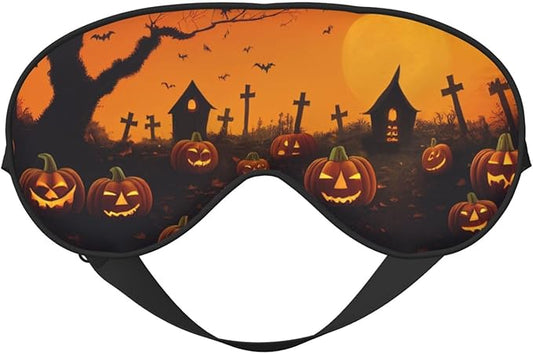 Sleep Mask Halloween Pumpkins Graveyard Spooky Night Comfortable Eye Mask with Adjustable Strap Soft Eye Cover Blindfold for Travel Yoga Nap Shift Work