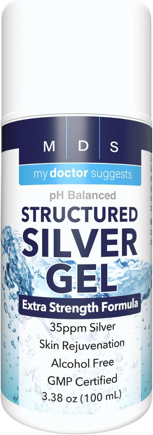 Structured Colloidal Silver Gel Extra Strength - Topical Cooling - pH Balanced 35ppm Structured Silver Provides Soothing Relief of Burns & Skin Irritations