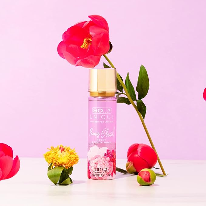 So…? Unique Peony Blush Body Mist - Floral, Fruity Vanilla Perfume with Bergamot and Pear Notes - Perfume for Women - Body Spray for Women - 5.1 oz