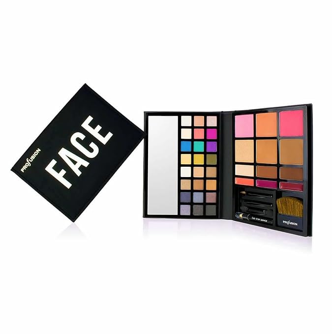 Profusion Cosmetics - Face - Professional Eyeshadow Lip Gloss Blush Highlighter Bronzer Eyebrow Wax Powder Eyeliner Pencil, Brushes Included Makeup Set