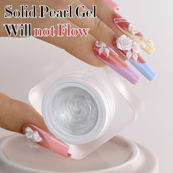 Double Rhythm 3D Nail Gel Pearl Solid Sculpting Gel for Nail Art Non-Sticky Hard Gel for Building Carving Molding Nail Extension Soak Off UV/LED Nail Art Salon Home DIY 0.5 Oz (Silver-Silk 01)