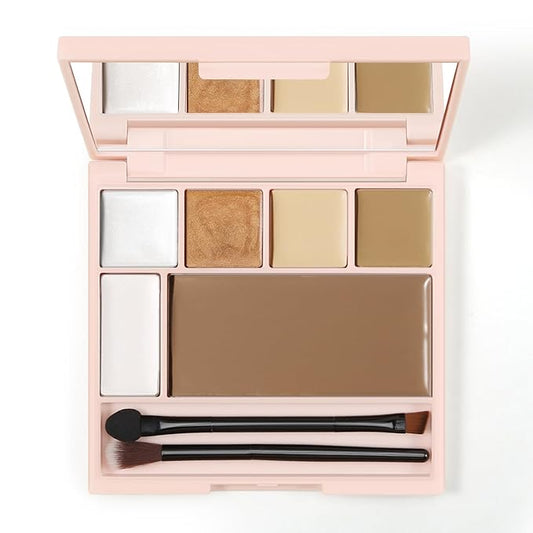Boobeen 6 Colors Cream Contour Makeup Palette, Highlighter and Bronzer Palette Powder Kit with Mirror&Brush, Waterproof Concealer for Women