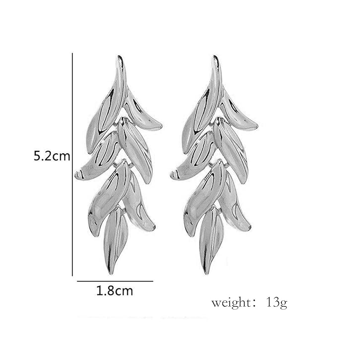 Statement Leaf Dangle Drop Earrings Vintage Silver Leaf Cluster Drop Earrings Punk Large Leaf Dangle Earrings Bridal Earring Wedding Prom Earring Jewelry for Women and Girls