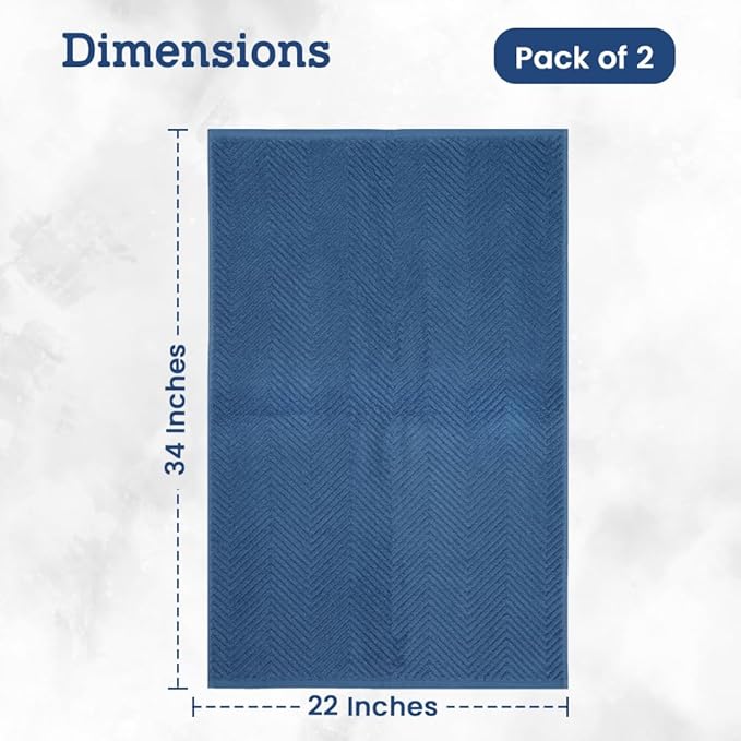 Casa Lino 100% Cotton Bath Mat Set of 2 (NOT A Rug) - 34" x 22" Bathroom Floor Towels - Machine Washable, Soft, Highly Absorbent & Quick Dry Bath Floor Towel (Navy)