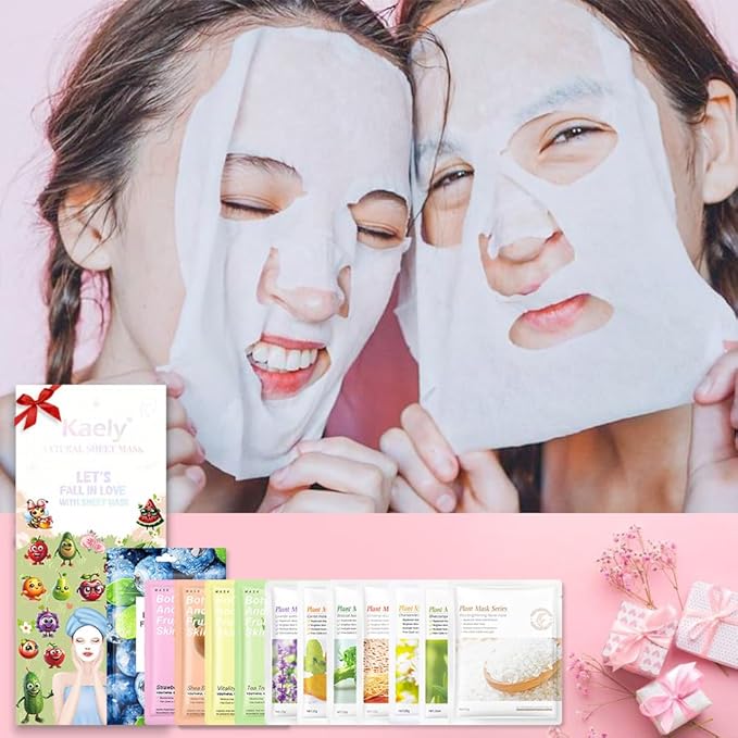 Kaely 12 Pack Variety Face Masks for Kids, Kids Face Mask Spa Day Kit Supplies, Spa Party Favors for Teens Girls Women, Sheet Facial Mask Skincare Gifts Set, Hydrating Nourish for All Skin Types, 03