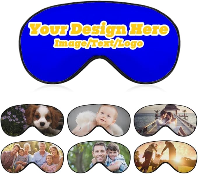 Custom Personalized Sleep Eye Mask Add Any Photo Text Logo Design Your Own Soft Blindfold Eyemask Blackout Eye Cover for Men Women Home Travel Offices, Blue, 8.1"x4.1"