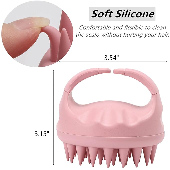 Silicone Scalp Massager Shampoo Brush Hair Scrubber Scalp Brush for All Hair Types of Women, Men, Kids, Pets - Pink