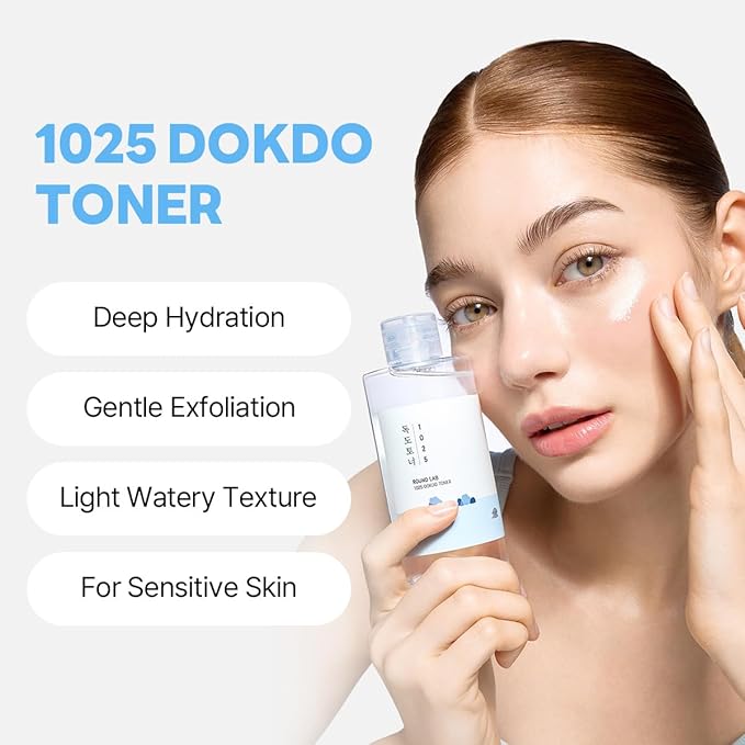 ROUND LAB 1025 Dokdo Toner 6.76 Fl Oz, Oil Control and Reduces Excess Sebum, Gentle Exfoliating Facial Toner, Deep Sea Water for Moisturization, Soft Finish Without Stickiness, Korean Skin Care