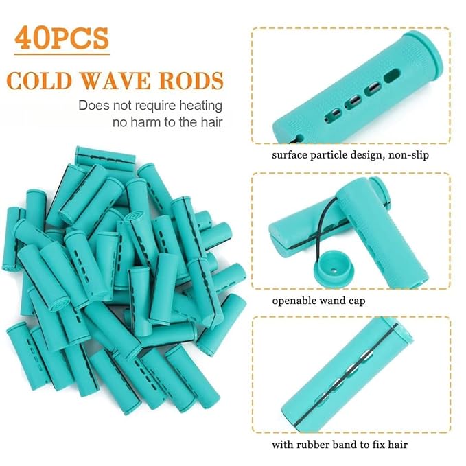 YOROSTAR 40pcs Green Plastic Perm Rods Set for Natural Hair, Large Hair Curling Rods for Women Hair DIY Hairdressing Tools