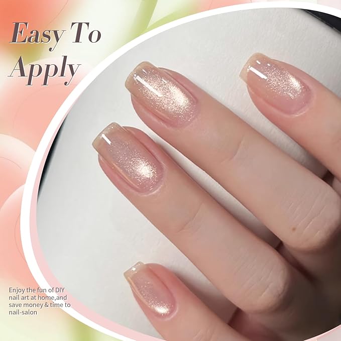 Born Pretty Cat Magnetic Eye Gel Nail Polish Spring Summer Pastel Shimmer Glitter Holographic Cat Magnetic Eye Gel Crystal Glass Cat Magnetic Gel Polish Manicure Nail Art DIY at Home 6PCS