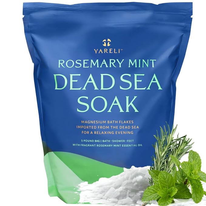 Magnesium Flakes, 5lb Rosemary Peppermint, Dead Sea Bath and Foot Soak, Alternative to Epsom Salt with Over 250,000mg of Magnesium Chloride Per Bag
