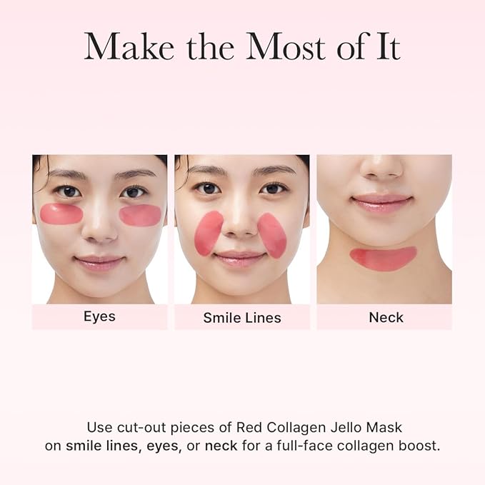 Red Collagen Jello Mask, Plump & Hydrating x 4ea, Overnight Hydrogel Mask for Dry, Mature Skin, Packed with Collagen, 5 Peptides, 2% Niacinamide