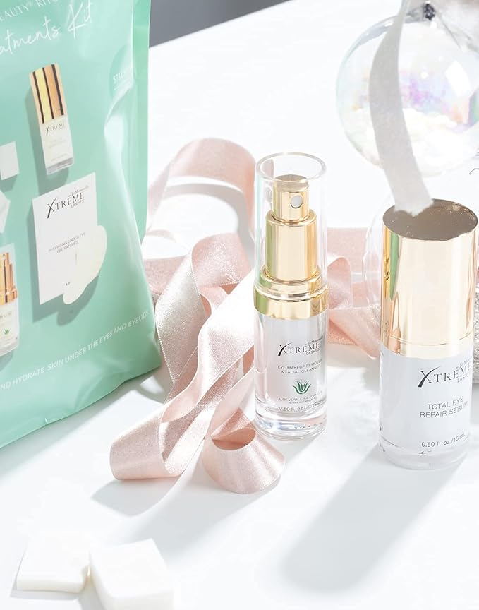 Xtreme Lashes Extend Your Beauty Rituals - Eye Treatments Kit - Lash Extension Safe, includes Serum, Under Eye Gel Patches, Cleanser, and Cosmetic Sponges