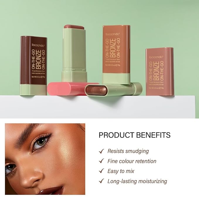 Multi-Use Makeup Bronzer Stick for Effortless Glow - Hydrating Solid Moisturizer with Natural Bronze Tint for Eyes, Lips & Cheeks (#2 Soft Glow)