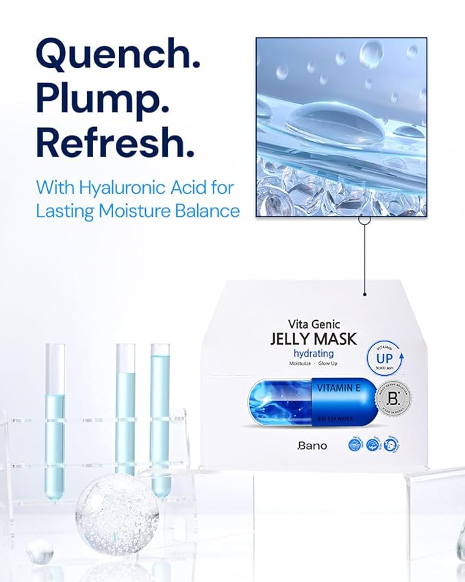 Vita Genic Jelly Face Hydrating Mask 10EA – Firming Sheet Mask for Sensitive Skin, Korean Glass Skin Care with Mineral Water, Vitamin C & Niacinamide, Fragrance-Free
