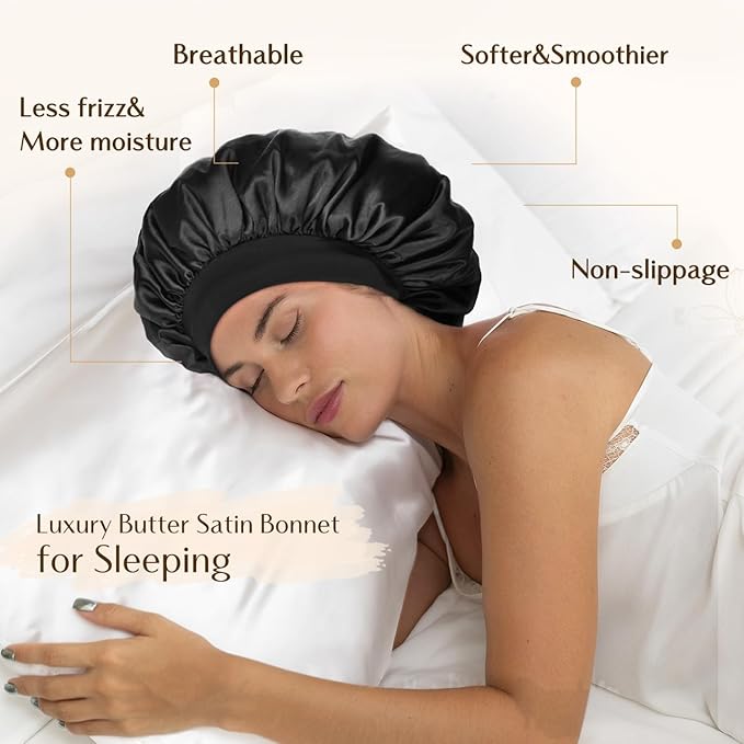 YANIBEST Silk Bonnet for Sleeping Women, Double Layer Hair Satin Bonnets with Elastic Band, Sleep Cap Curly Natural Hair