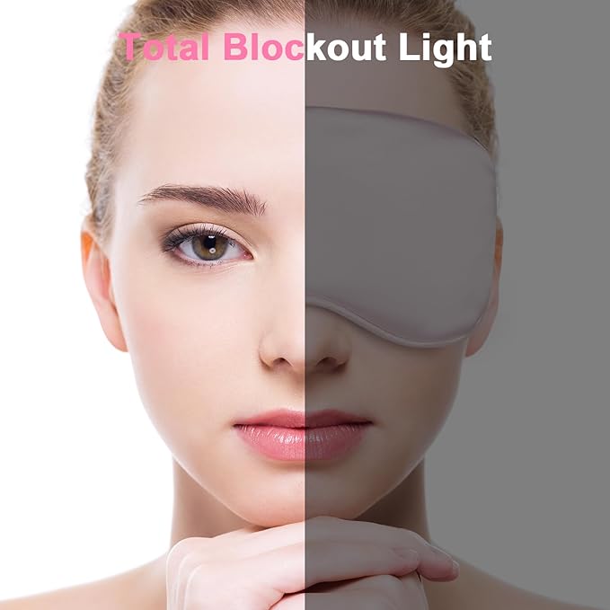 Sleep mask w/Cooling Gel Eye Mask, 2Packs Heated Eye Mask for Sleeping, Reusable Ice Silk Blackout Eye Cover Sleeping Mask for Travel, Home, Office, Yoga, Stocking Stuffers (Black+Pink)