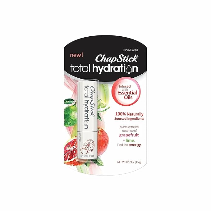ChapStick Total Hydration Essential Oils Energy Lip Balm, Lime + Grapefruit Lip Balm Tube, Lip Care - 0.12 Oz