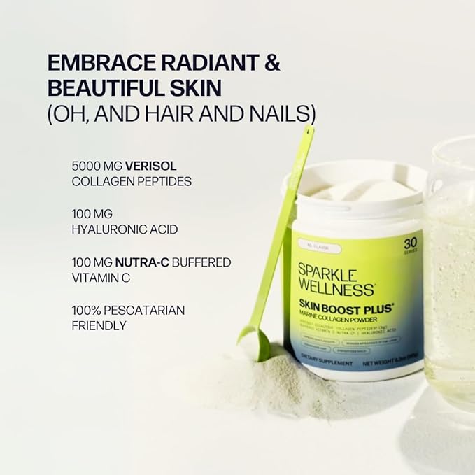 Sparkle Wellness Marine Skin Boost Plus (No Flavor) [50-Serves] | Collagen Powder Supplement with Marine-derived VERISOL Bioactive Hydrolyzed Collagen Peptides, Vitamin C & Hyaluronic Acid