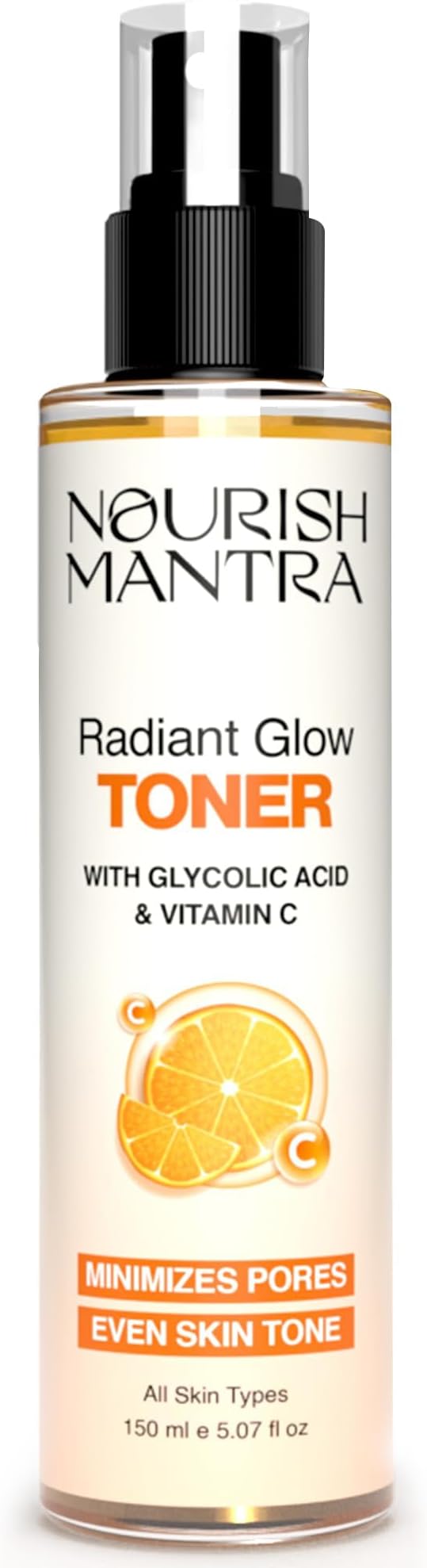 Nourish Mantra Radiant Glow Face Toner/Formulated with Vitamin C, Glycolic Acid, and Vitamin B5 for Glowing Skin & Pore Tightening Toner/Men & Women -150ml