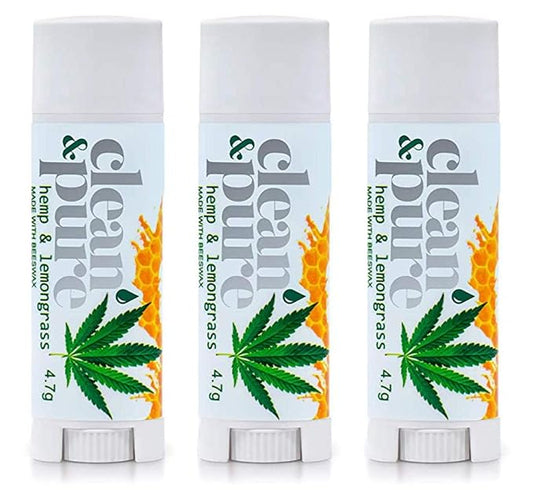 Lip Balm 3-Pack (Hemp & Lemongrass) | Lip Care Set With 100% All Natural Beeswax and Vitamin E Oil | Flavored Lip Balm for Dry, Chapped Lips | Made in Australia