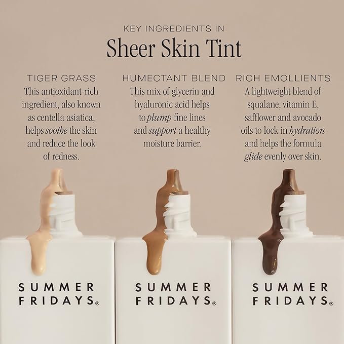 Summer Fridays Sheer Skin Tint - Skin Tint with Hyaluronic Acid - Helps Diminish Uneven Skin Tone - Sheer to Light Coverage - Shade 7 - Medium Deep with Golden Neutral Undertones (1 Fl Oz)