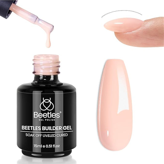 Beetles Pink Nude Builder Gel for Nails 7 in 1 Strengthener Gel for Nail Apex & Thickening Nail Extension DIY Salon at Home Beauty Gift Sets for Women Base Coat Top Coat Needed