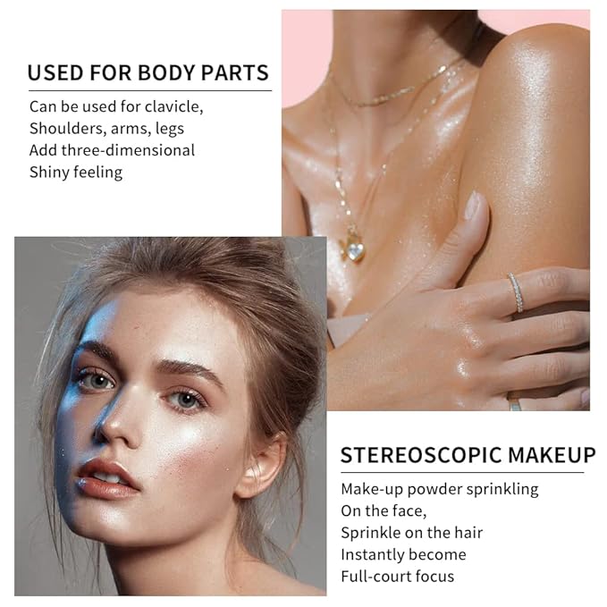 AKARY Shimmer Highlighter Powder, Fairy Polvo De Hadas Highlighter Powder & Blush Stick, Instant Glow Luminizer Duo, Glitter Body Face Hair High Gloss Stick, Sparkle Smudge-Proof Highlighter Stick Party Makeup (B1- #2)