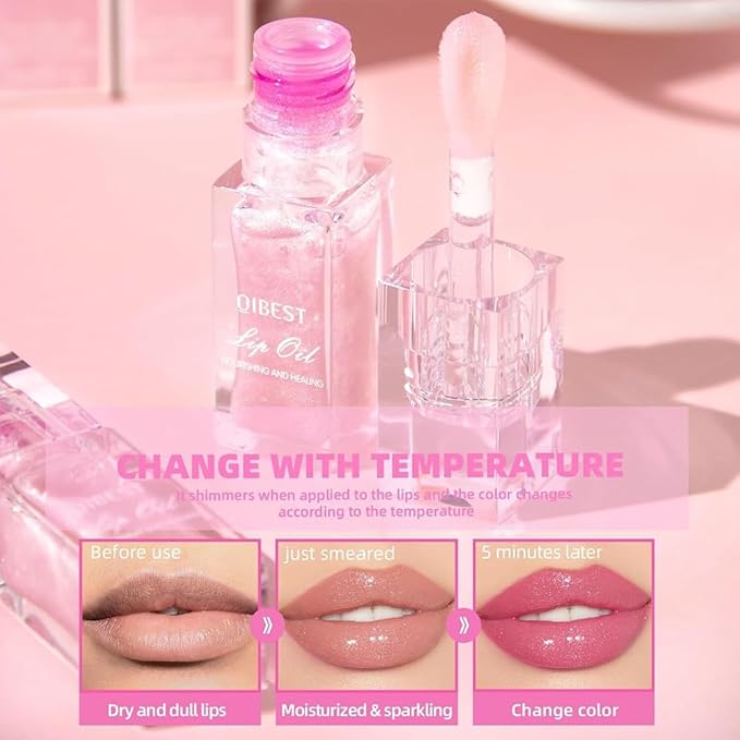 Hydrating Lip Glow Oil-Lip care oil- Lip Oil Tinted for Lip Care and Dry Lips-Prevents Dry Cracked-Non-sticky Big Brush Head-Lip Plumping -Lip Oil gloss tinted-Fresh Texture Lip Oil